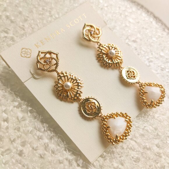 Kendra Scott Gold Ivory Mother-of-Pearl Brielle Linear Drop Earrings NEW w/dust - Picture 2 of 4